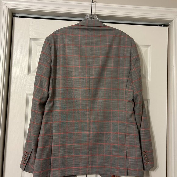 Mens PAISLEY & GRAY Sz 42L Gray & Peach Plaid Slim Fit Suit Jacket Sport Coat - Picture 11 of 13